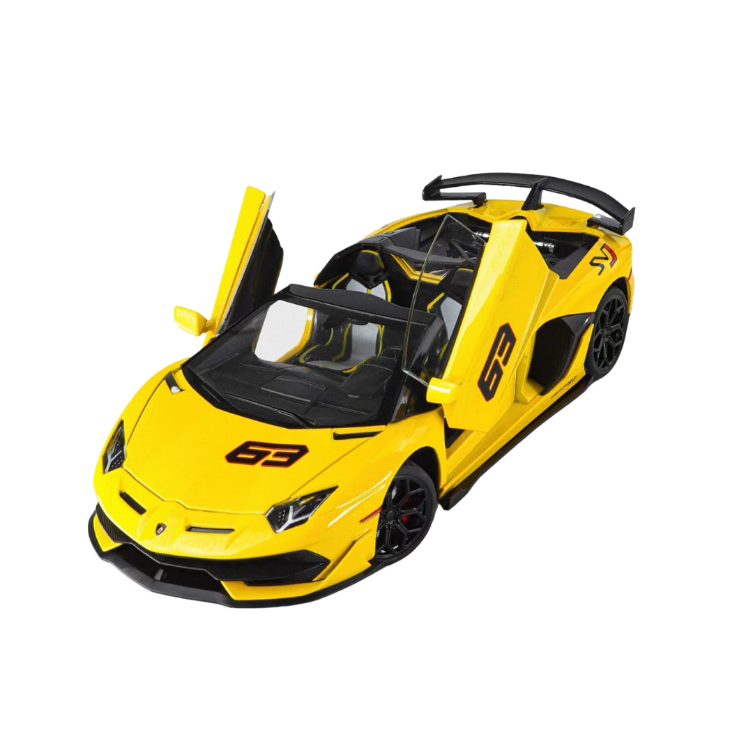 LAMBORGHINI AVENTADOR SVJ ROADSTER "63 EDITION" YELLOW DIECAST MODEL