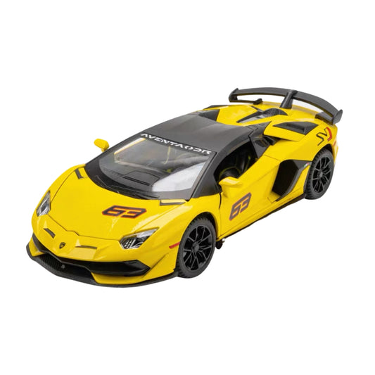 LAMBORGHINI AVENTADOR SVJ ROADSTER "63 EDITION" YELLOW DIECAST MODEL